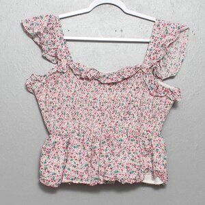 Arula smocked floral romantic cotton blend crop top